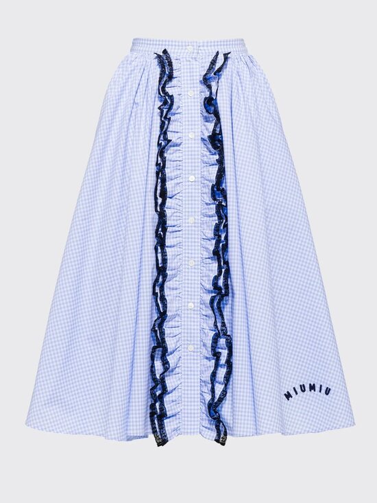 Miu Miu Dresses & Skirts - Miu Miu Gingham Ruffled Lace-Trimmed Midi Skirt